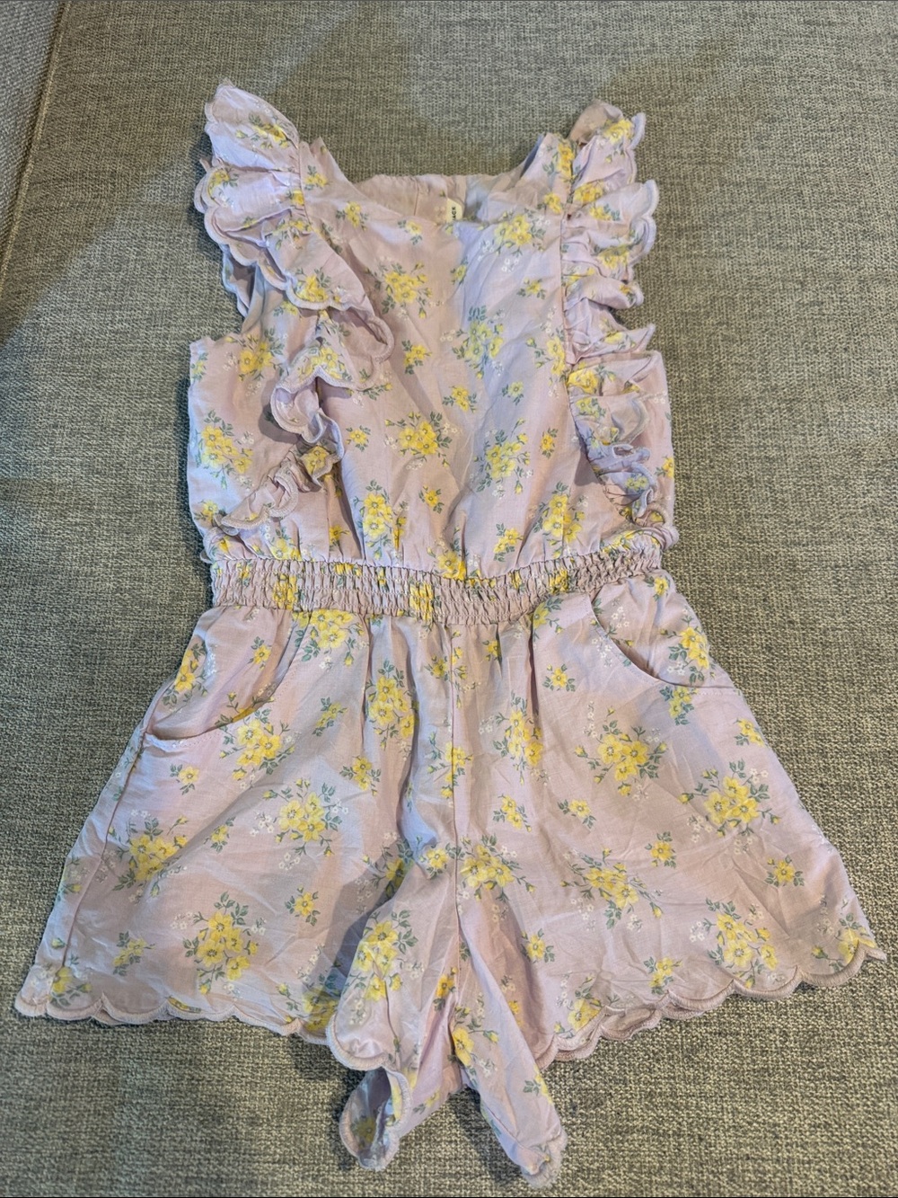 Janie and Jack Girls Lavender Yellow Floral Ruffle Romper Size 11 or 12